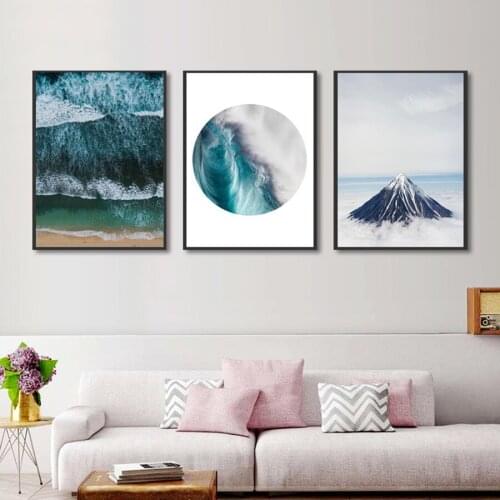 Minimalism Prints Pictures Sea Waves Seascape And Snow Mountain canvas Painting Home Decor Nordic Poster Living Room Wall Art