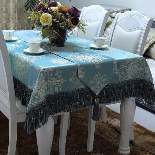 Fashion modern Home Amazing Emulation Silk Fabric blue Jacquard Rural table runner Lace Luxury Table flag /tablecloth