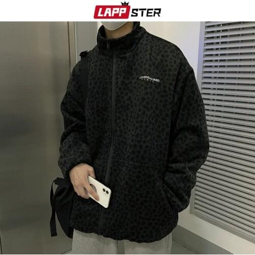 LAPPSTER Men High Collar Leopard Harajuku Jackets Coats 2021 Mens Japanese Streetwear Bomber Jacket Male Windbreaker Y2k Coats