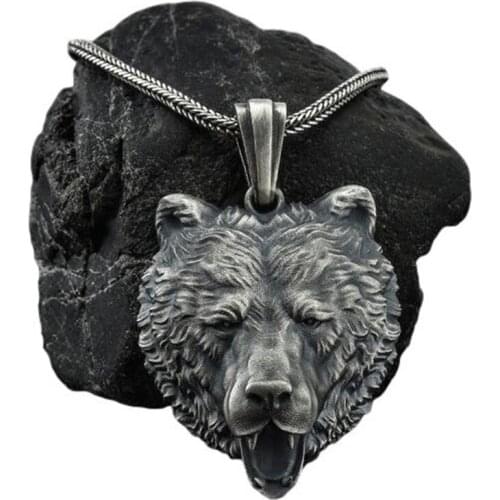 Ins style zodiac brown bear head pendant necklace mens fashion retro hip hop chain necklace punk animal tag