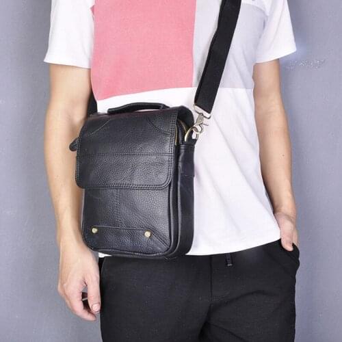 Genuine Leather Male Fashion Casual Tote Messenger Designer Satchel Crossbody One Shoulder bag 8" Tablets Pouch For Men 151-b