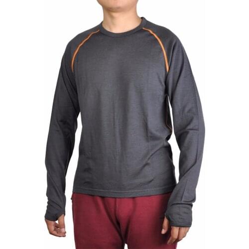 Mens 100% Merino Wool Long Sleeve Shirt Tops Base Layer Crew Out door Lock Thumb Holes Explorer Breathable Autumn Winter