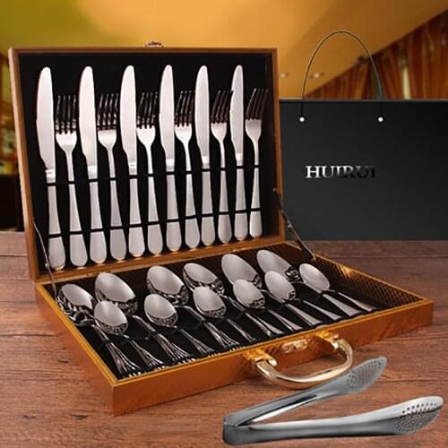 European 24 Pcs Flatware Stainless Steel Set Fork Spoon Knife Set Kitchen Stainless Steel Cutlery Faqueiro Steak Knives 50F022