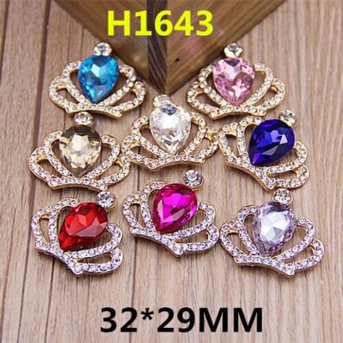 New Fashion 20PCS/Lot Colorful Crystal Rhinestone Princess Crown Button Charm Gold Tone Bling DIY Jewelry Flatback Patch Sticker