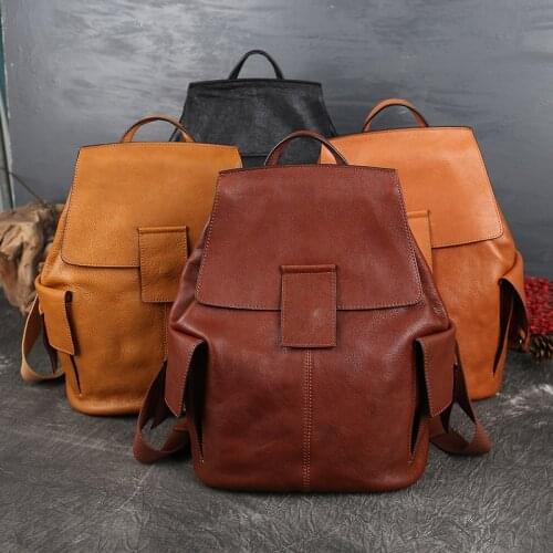 2020 New Retro National Style Leather Womens Bag Head Layer Cowhide Personality Ladies Backpack Large Capacity Backpack