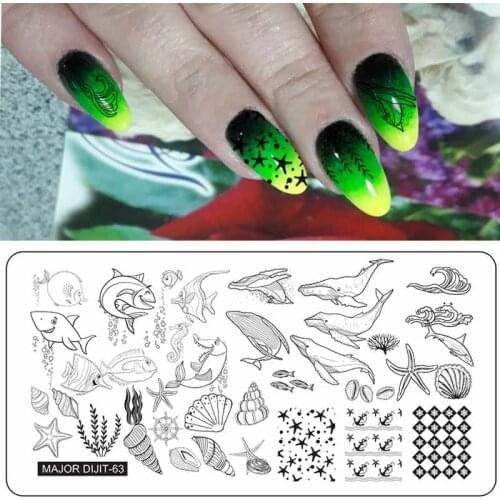 Nail Stamping Plates Underwater World Mermaid Starfish Dolphin Flame Nail Art Stamp Templates Stencils Design Polish Manicure