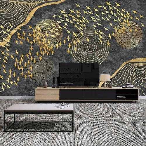 Custom Mural Wallpaper 3D Relief Golden Flying Birds New Chinese Style Study Room Living Room Sofa TV Background Wall Painting