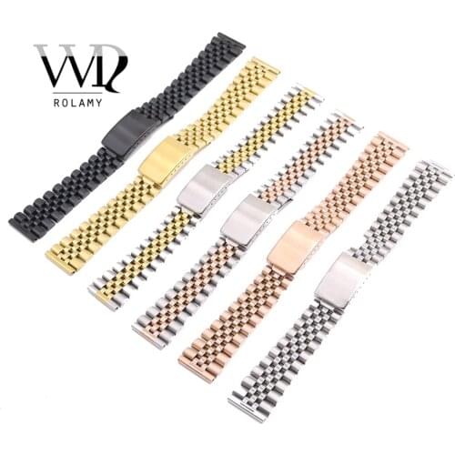 Rolamy Wholesale 20mm Replacement 316L Stainless Steel Wrist Watch Band Strap Bracelet For Omega IWC Tudor Seiko Breitling