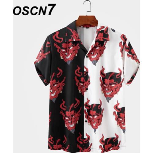 OSCN7 Casual Printed Short Sleeve Shirt Men Street 2021 Hawaii Beach Oversize Women Fashion Harujuku Shirts for Men MX016