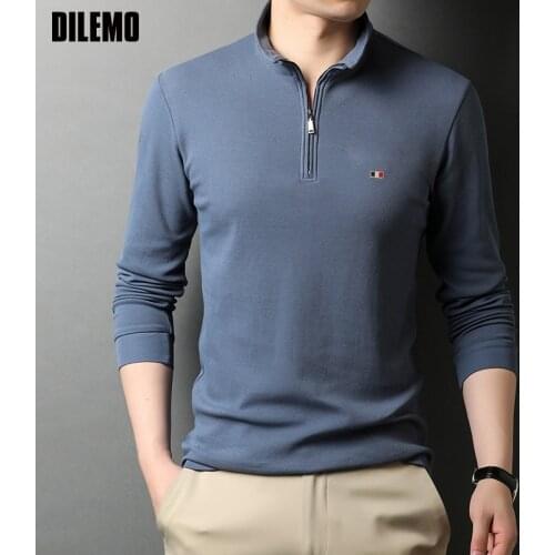 100% Cotton 2021 New Fashion Brand Polo Shirt Designer Men Korean Striped Casual Black Long Sleeve High End Tops Men Clothes