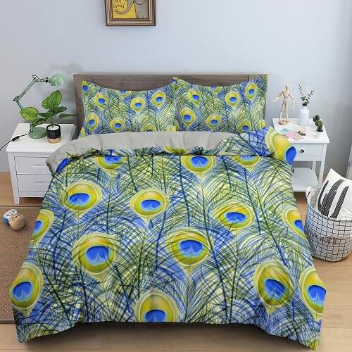 Floral Feather Bedding Set Soft Fashion Comforter Cover with 1/2 Pillow Shams 3D Print Quilt Cover Duvet Cover Set Queen King