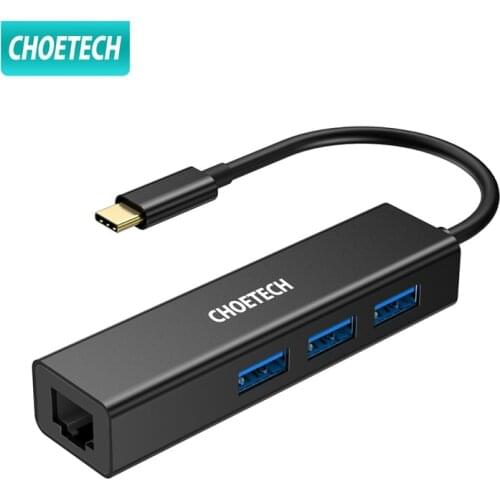 CHOETECH 4 In 1 USB-C to RJ45 USB 3.0 Hub 1000 Mbps RJ45 Ethernet Network Adapter For Apple MacBook Pro Chromebook Pixel