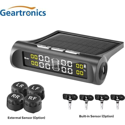 AN-01 Smart Wireless Car TPMS+4 Sensors Tire Pressure Monitoring System Solar+USB Powered Tire Temperature Alarm TMPS Sensors