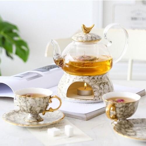 Nordic British Afternoon Tea Lady Flower Teapot Set Boiling Coffee Set Candle Heating Fruit Teapot with Cups