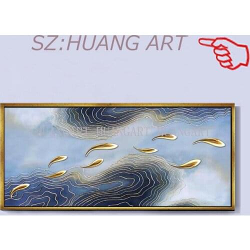 Modern Decorative Items Goldfish Abstract Animal Oil Painting Hand Painted Textured Gold Lines Thick Wall Canvas Paintings Art
