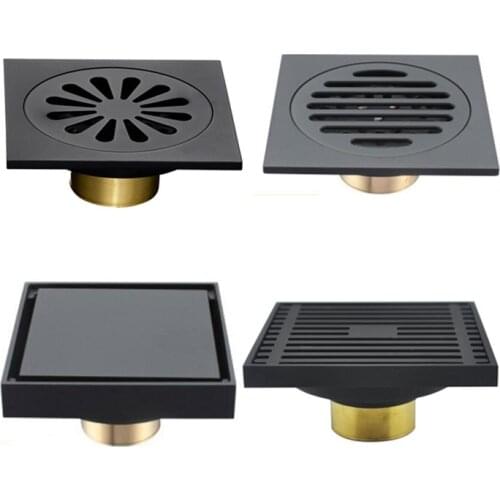 Modern Pure Black Invisible Shower Floor Drain /Bathroom Balcony Use Brass Material Rapid Drainage Tile Insert Square Drains