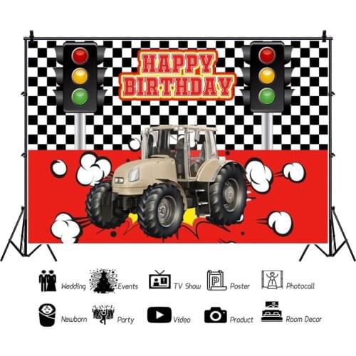 Cartoon Toy Car Happy Birthday Backdrop For Photography Traffic Light Baby Birthday Party Photo Background Photo Studio Vinyl