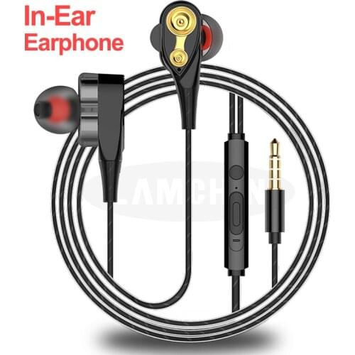 Top Quality Wired Earphone High Bass Dual Drive Stereo In-Ear Earphones 3.5mm With Microphone Computer Earbuds