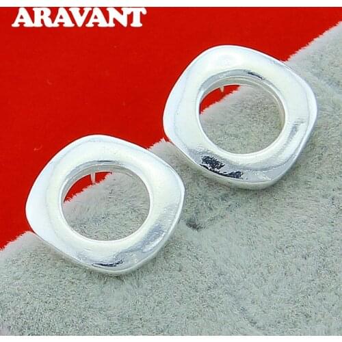 925 Silver 14mm Hollow Square Stud Earrings For Women Fashion Jewelry Gift High Quality