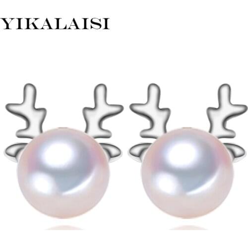 YIKALAISI 925 sterling Silver Jewelry For Women New Fashion Elk pearl Stud Earrings 100% Natural Freshwater Pearl jewelry