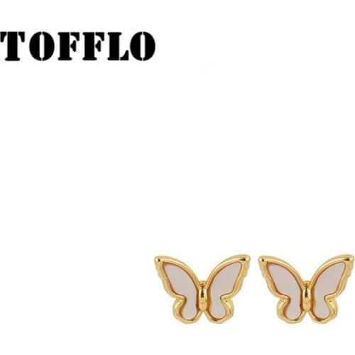 TOFFLO Stainless Steel Jewelry Butterfly Earrings Fritillaria Shell Inlaid Earrings For Women BSF274