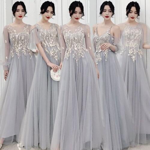 Bridesmaids Dresses Illusion Appliques Embroidery Lace Short V-Neck Floor-Length Off The Shoulder Women Wedding Party Gown E265