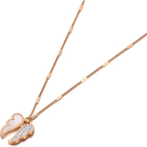 Bohemia Design Shell & Crystal Double Wings Charm Pendant Necklaces For Women Trendy Stainless Steel Necklace N20171