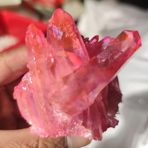 130g+ Rare beautiful rose flame aura quartz crystal cluster specimen