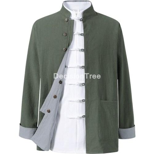 2021 full sleeve cotton tang suit top men kung fu tai uniform shirt blouse traditional chinese style zen tea casual shirts