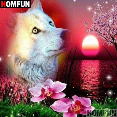 HOMFUN 5D DIY Diamond Painting Full Square/Round Drill "Flower wolf" 3D Embroidery Cross Stitch gift Home Decor A00943