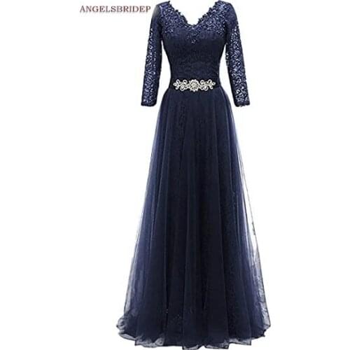 ANGELSBRIDEP Long Sleeves Evening Party Gowns 2021 Charming Appliques Tulle Sash Mother Dresses for Women Formal Prom Gowns HOT
