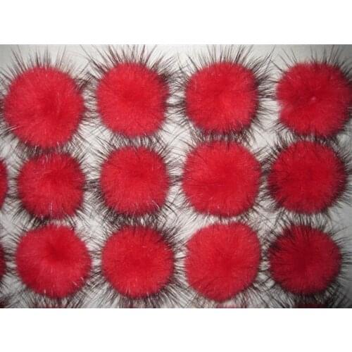 Free shipping!!!! DIY jewelry findings-30mm red color with black hair mink fur ball