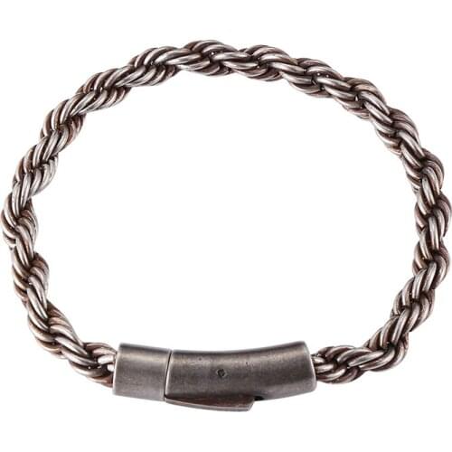 Antique Silver Color 6mm Twist Stainless Steel Curb Cuban Link Chain Bracelet for Men Punk Wrist Jewelry Party Gift GS0061