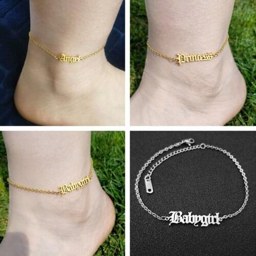Bulk 10pcs Foot Jewelry Anklets For Women Old Eenglish Letter Princess Angel Ankle Bracelets For Baby Girl Gold Sulver Chain