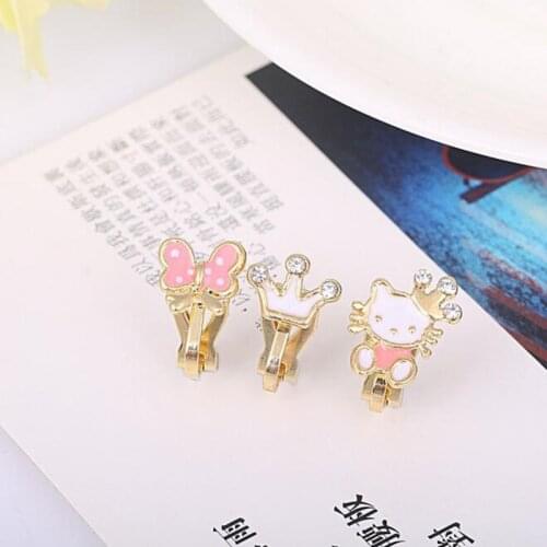 3Pcs/lots Cute Small Cherry Apple Bear Enamel Clip on Earrings Without Piercing for Girls Kids Korea Style Ear Clip
