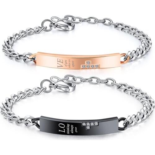 Black/Rose Gold Color Cross CZ Couple Bangle Bracelet Women Man Trendy Link Chain Cuff Hand Jewelry Gift Dropshipping