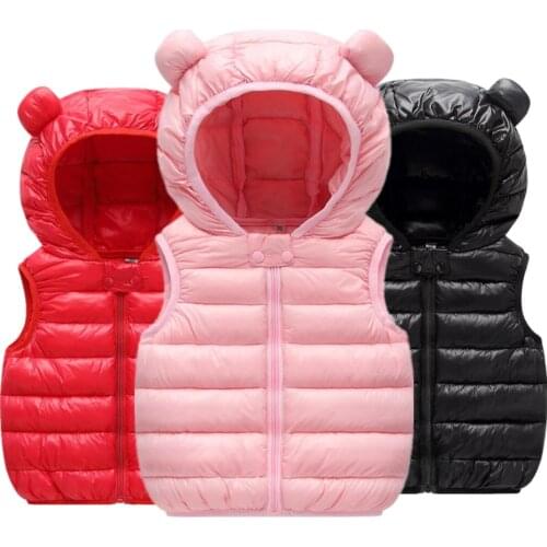 Children Warm Down Vest Autumn Winter Clothes Baby Boys Girls Sleeveless Waistcoat Kids Outerwear Bear Ears Hooded Jackets 1-5Y