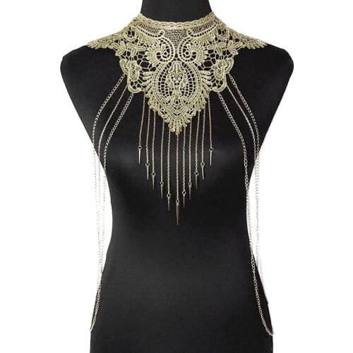 Elegant Lace Collar Neckline 2019 Woman Gold Lace Appliqued Detachable Collar Dress Accessories with Pendant