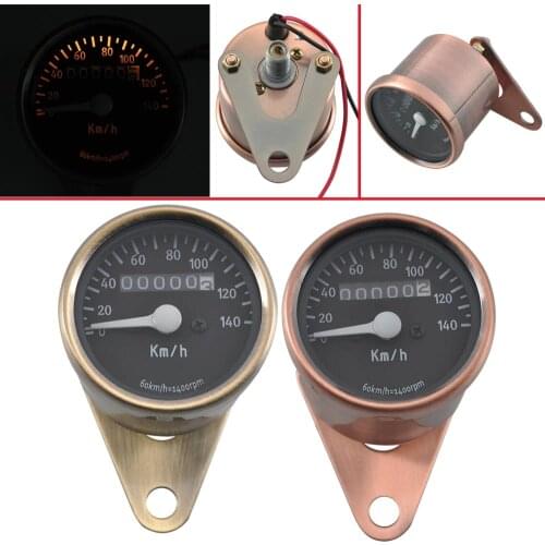 Motorcycle Retro Bronze Yellow Copper Instrument LED Speedometer Gauge Universal
