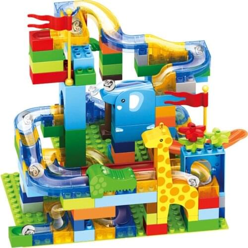 Marble Race Run Ball Maze Track Building Blocks DIY Funnel Plastic Slide Big Size Bricks Compatible Duplo Bricks