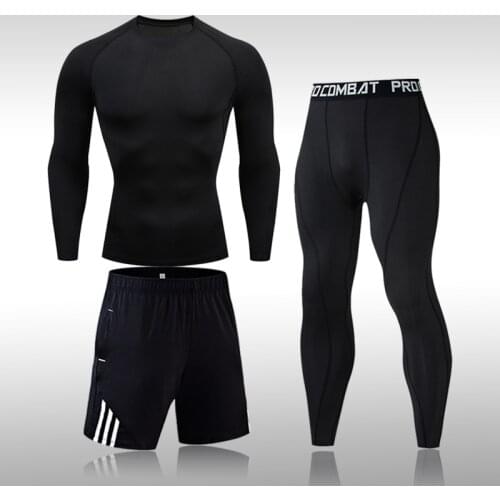 Mens Compression Sportswear Set Gym Tights Training Clothes Sports Suits Running Tracksuit Bodybuilding Longsleeve Shirt