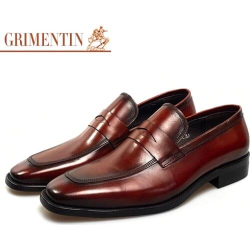 Grimentin loafers italian men business shoes designer high quality leather brown dress shoes