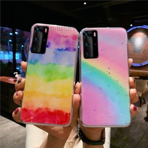 Clear Glitter Bling Rainbow Phone Case for Oppo A7 AX7 A5S A5 A9 A31 A53 2020 A52 A72 A91 A93 A15 A12 A92S Soft Tpu Back Cover
