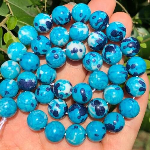 Natural Stone Blue Colorful Rain Jaspers Stone Round Loose Beads Needlework for Jewelry Making DIY Bracelet 4/6/8/10/12mm 15Inch