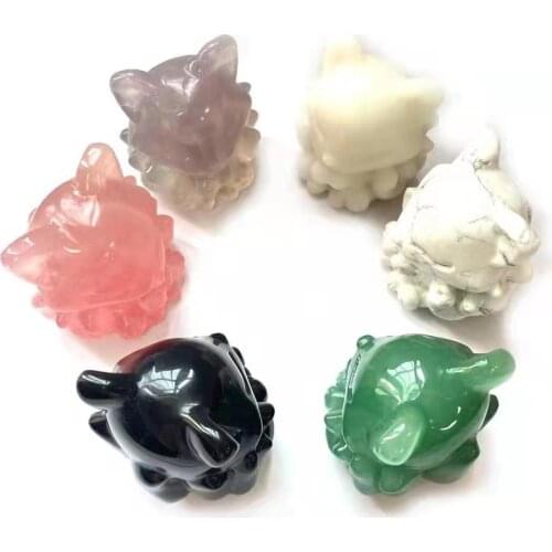 Wholesale Rose Quartz Crafts Natural Hand Carved Natural Crystal Nine-tailed Fox For Desk Decor