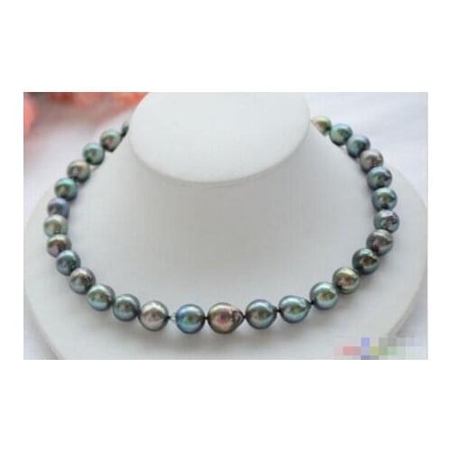 Lustre 17" 11-12mm peacock black pearl necklace