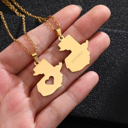 SONYA Guatemala Map Pendant Necklace for Women/Men stainless steel Gold Color Jewelry Map of Guatemala