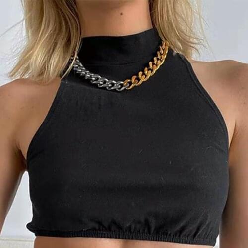 Fashion Personality Womens Necklace Creative Half Golden Half White Thick Chain Metal Clavicle Chain 2021 Trend New Party Gift