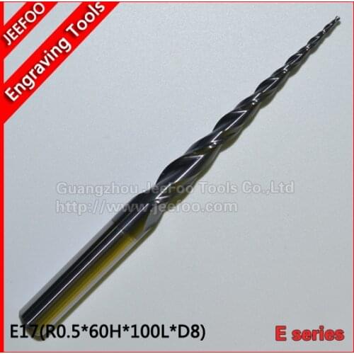 R0.5*60H*D8*100L*2F Two Flute Tapered Ball Nose End Mills / cone endmills E Series
