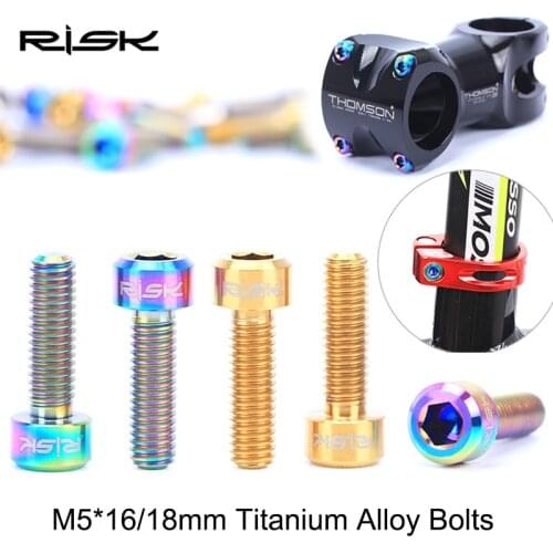 RISK 6PCS M5*16mm / M5x18mm Conehead MTB Bicycle Titanium Stem Bolts Cycling Stem Bolts Road Bike Seat Post Clamp Fixed Screws